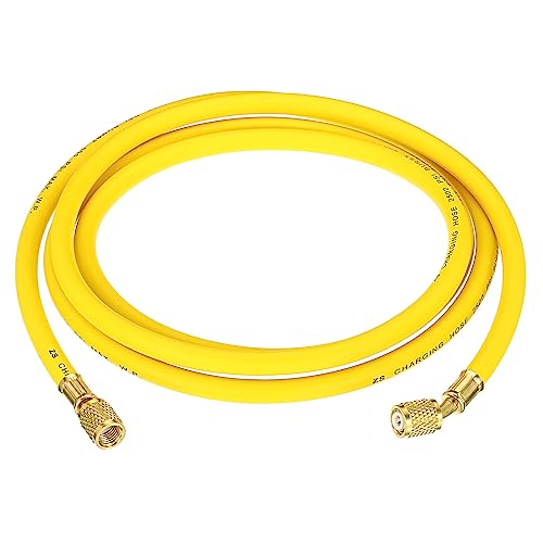 1/4 SAE Koelslang, 8 voet, 500 PSI 2500 PSI Meervoudige drukmeterslang met AC-adapter voor airconditioning, HVAC-koeling, geel