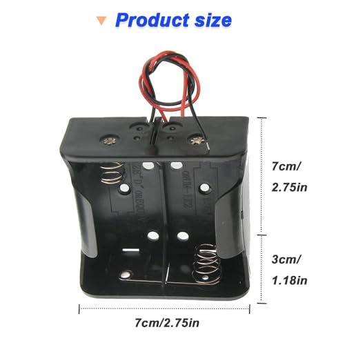 D-Zelle 2-Slot 2-Wire Battery Box, 70 x 70 mm, 3 V, met Crocodile Clips, Verpakking van 4 3