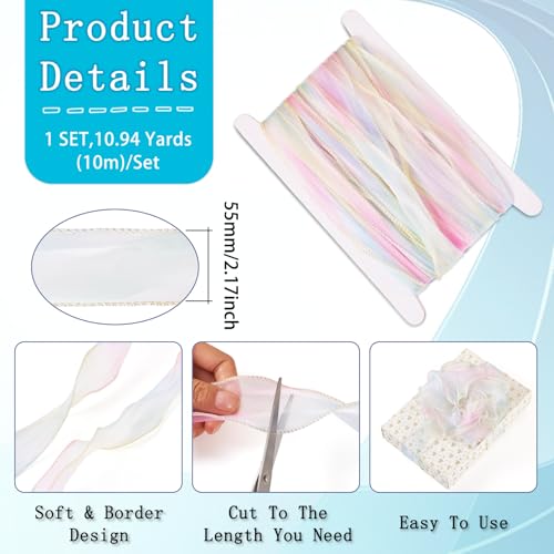 10M Iridecent Organza Ribbons 55mm Wide Pink Chiffon Ribbons Gradient Transparant Polyester Libbons voor Gift Wrapping bruiloft Decoratie, Roze 4