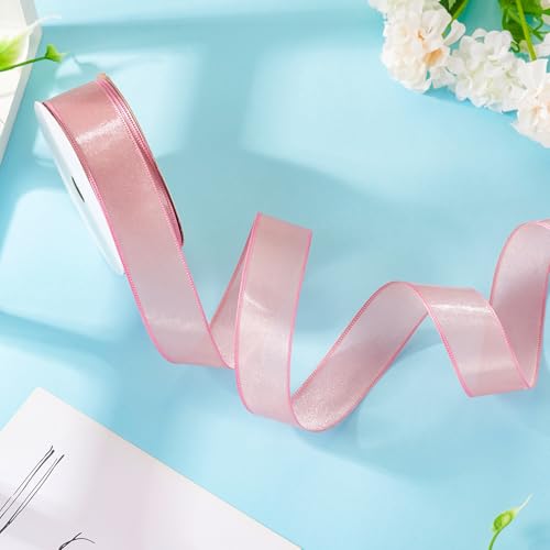 Polyester Lint 20m 25mm Glittering Sheer Stof Linten voor bruiloft Boeketten Bows Cadeauverpakking Kerstfeest Decoraties DIY ambachten, licht paars rood 4