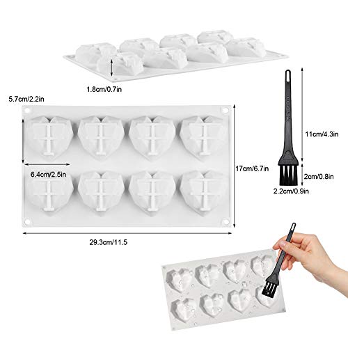 Heart Siliconen Vorm, 3D Diamant Herbruikbare Vorm Bakvorm voor het maken van kleine cake, chocolade, snoep, bakken, Keukenvorm, met schoonmaakborstel, 1 stuk