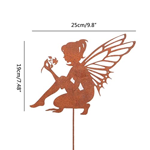 FCHMY metalen sprookje Silhouette Beeldhouwkunst, Elfen Zittende Tuin Tuin Decoratie Rust Look, Meisje Silhouette Garden Standbeeld voor Tuin, Patio Balkon Bloem Pot