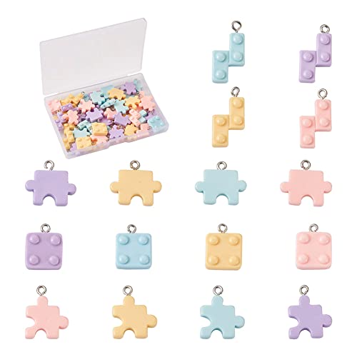 64 stuks Plastic Puzzel hangers Puzzel Piece Charm Plastic Building Blocks Hangers voor armband Kettingen sieraden maken Craft Supplies, Plastic