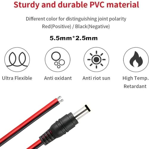 20st 18AWG DC 12V 5A 5.5x2.5mm Male DC Power Cable Pigtails, DC Power Jack Plug Adapter Holle Plug 5.5 2.5 Low Voltage Connector voor CCTV Security Camera 5