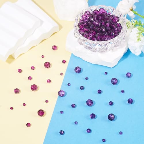 310 stuks bakverf, gefacetteerde glazen kralen, 4 maten, transparante glazen kralen, ronde lose spacer kralen voor sieraden maken armbanden, ketting, paars 4