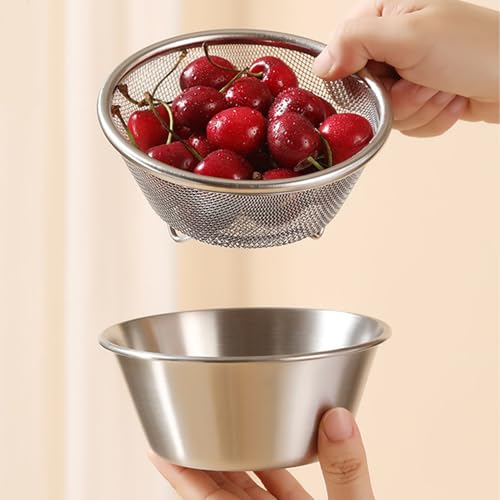 304 Stainless Steel Colander, 16cm Kleine Strainer met Mixing Bowl Draagbare Keuken Wasbak Stainner voor het wassen van bessen Rijst Fruit Groenten Kleine granen 3