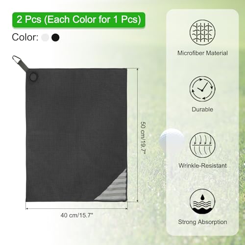 20x16 Inch Magnetische Golf Handdoek met Wire Cleaning Kleding, 2 stuks Microfiber Wafel patroon Handdoeken met Magneet en Clip voor Golfkarren Clubs Golfuitrusting, Zwart/Wit