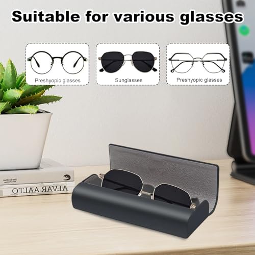 Zonnebril Case Hard Case Set, PU lederen glazen Case Hard Black Glazen Case Zonnebril, met glazen Reiniging Kleding en Opbergzak, voor zonnebrillen, Het lezen van glazen 4