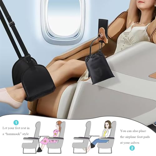 2st Vliegtuig voetsteun, verstelbare voetsteun voor volwassenen en kinderen, reisaccessoires, draagbare voet hangmat onder bureau, upgrade Comfort Leg Rest Kussen voor lange vlucht (Black+ 5