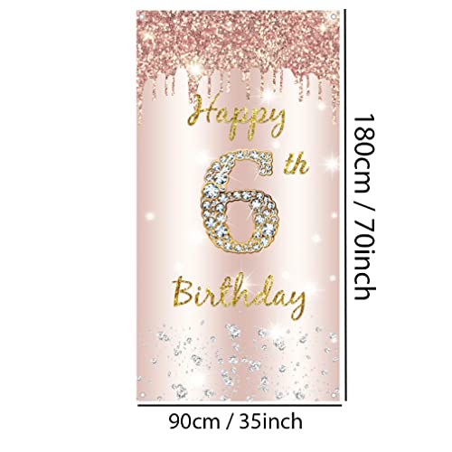 6.Birthday Decoration voor meisjes,6th Birthday Door Decoration,Rose Gold,Fabric Teken 6th Birthday by Hanging Poster,6th Birthday Achtergrond Banner Party Welkom Teken