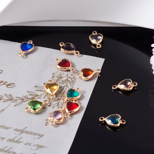12 st Heart Rhinestone Charms Assorted Color Glass Link Charms Sweetheart Connectors met dubbele lusjes voor sieraden Craft ketting armband DIY vrouwen oorring accessoire decoratie, metaal 4