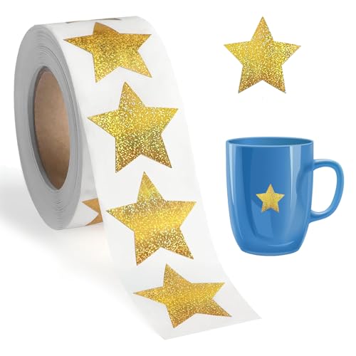 Pack van 500 Gold Star Stickers, Sparkling Stars, Stickers, Glitter Stickers, 2,5 cm, Self-Adhesive Decorative Star Stickers, voor gedragsdiagram, etiketten, educatieve benodigdheden (1 Roll, Gold)