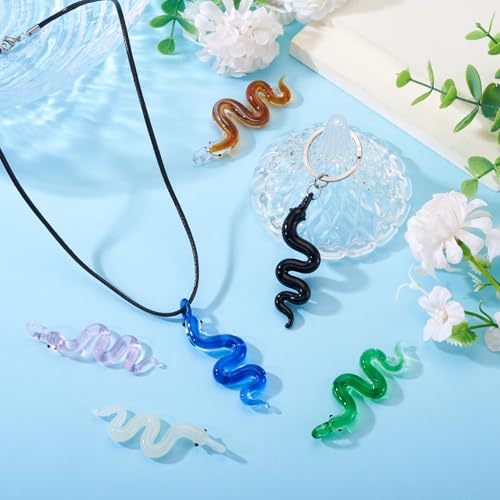 6 st. Snake Charms Handgemaakte Lampwerk Snake Dangle Ornaments 6 Kleuren Snake Hangers voor DIY Ketting Hang Ornamenten Sieraden maken, Glas