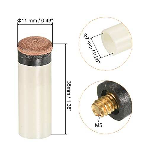 11mm Dia Schroef Pool Cue Tips, 10 paar Snooker Biljart Cue Stick Tips Vervanging met Pool Cue Ferrules, Bruin Wit