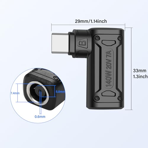 PD 140W DC7450 naar Type C Power Adapter DC 7.4mm x 5mm Bushing (7.4 x 0.6mm) Invoer naar USB C Plug met PD auto identificatiechip voor telefoon 3