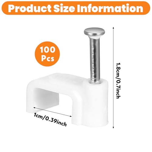 100 st. White Cable Clips, 10mm Wire Wall Clips met stalen Nails, Ethernet Kabel Clips, Kabel Nails, Coaxiale Kabel Clips voor Draad Ethernet Kabels (10mm) 4