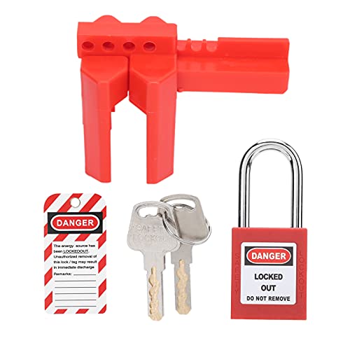 Lockout Tagout Lock Kit Inclusief veiligheidshangslot, waarschuwingsetiket, Ball Valve Lock en sleutels-38mm Lock Bar Lengte, toepasselijke Pijp Diameter is 13-64mm