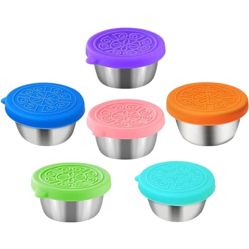 6 stuks Salade Dressing Container, Sauce Container met Siliconen deksel, 304 roestvrij staal Spice Containers voor school of werk, lunches, Picnic