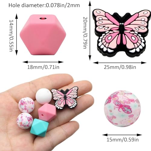 Siliconen kralen, 20st ronde kralen 5st Vlindervormige kralen Kit Ilicone kralen voor sleutelhanger maken voor ketting armband ambachten sieraden maken