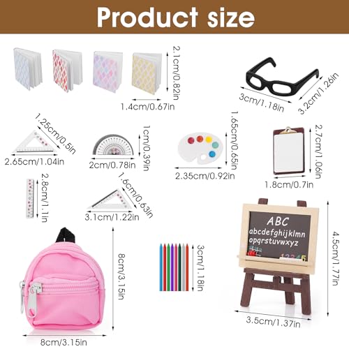 22 st. Miniatuur Doll School Set, 1:12 Dollhouse Mini School Supplies Home Miniatuur Model DIY Decor Poppenboek Rugzak Blackboard klembord Leiders Chalk Playset Dollhouse Accessoires 3