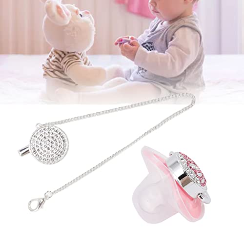 Bling Baby Pacifier, Rhinestone Crown Super Soft PP Silicone Materiaal BPA Vrij veilig Baby Fake Pacifier Maat M met kettingclip(Pink) 5