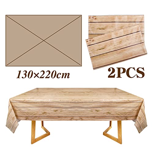 2 stuks 130x220cm Tafelkleed Hout Bruin Wasbare Tafellakens Waterafstotend Vintage Tafelkleed voor Rustieke Feest Verjaardag Bruiloft Backdrop Garden BBQ Outdoor Tafelkleed Etc (Dikte: 0.02mm)