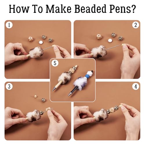 8st Plastic Balpen met Furball DIY Gepersonaliseerde Pennen Kralen Pen met Fur Cute Kralen Pennen voor DIY Stationery School Office Supplies, 4 Kleuren 3