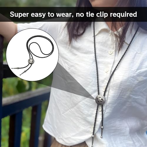 2 stukken bolo tie cowboy kostuum mannen, cowboy vest mannen, lederen rodeo hanger, westerse outfit vrouwen, cowboy shirt mannen, bolo stropdas mannen, cowboy vest, cowboy accessoires voor vrouwen en mannen, zwart 4