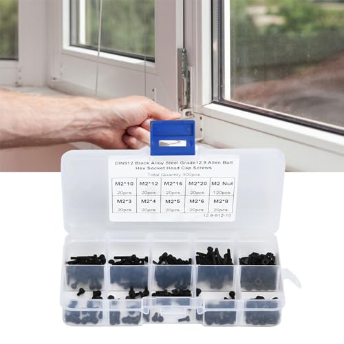 300 st in doos 2 * 3-20mm 12,9 weerstand zwarte legering cutter kop hex schroeven met noten combinatie 3