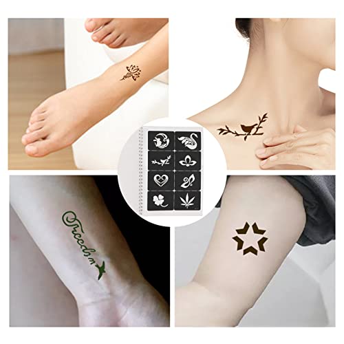 Glitter Tattoo Stencils, 10 Vellen Luchtborstel Tattoo Templates Herbruikbare Tattoo Stencils Tijdelijke Tattoo Set voor kinderen 97 patronen Body Art Schilderen Templates Tattoo Stickers 4