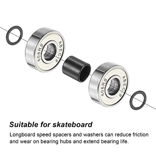 Skateboard 16 Bearing Spacers en 40 Wasmachines Set, Long Plate Speed Rings, Scooter As Vervanging Accessoires voor Skateboard Longboard lagers, Vrachtwagens en Wielen, Zwart 5