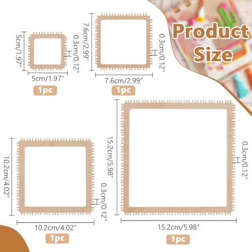 4 st. 4 maten Houten Loomset, Vierkante Breigereedschappen voor beginners, volwassenen, Weven en Weven Lovers, 5/7.6/10/15cm