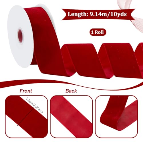 10 Yards/9,14 m fluwelen plint enkelzijdig, 5,2 cm ras vintage zeil fluwelen plint voor naaien maken doe-het-zelf ambachten geschenkverpakking boeketten beschikbaar, rood