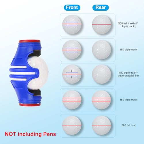 Golf Ball Marker Stencil 360 Degree Triple Track Golf Bal Uitlijning Markering Tool Line Drawing Marker voor mannen Vrouwen, Blauw / Rood 4