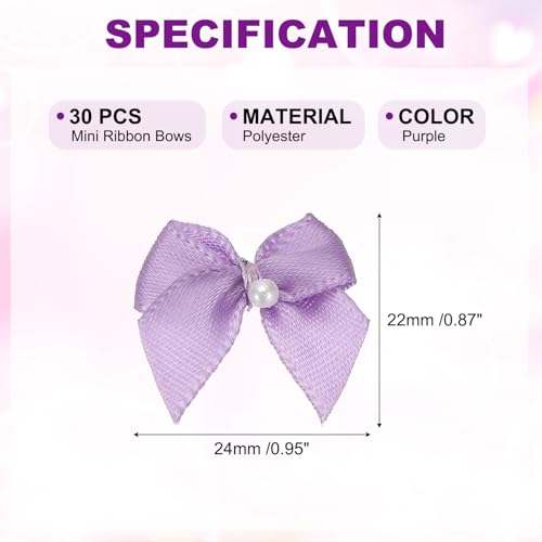 30 stuks Mini Ribbon Bows, Bloem Parel Naaien Appliques Decoratie voor DIY ambachten, Bruiloft, Kerstmis, Scrapbooking (Paars, 0,08 x 0,09 inch)