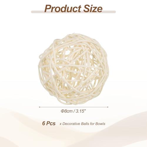 7,5cm Rieten Rattanballen, 6 stuks Decoratieve ballen voor centrumstuk Bowls bruiloft partij Home Decoratie DIY Craft, wit