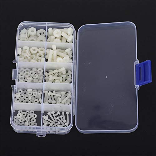M2 M2.5 M3 M4 M5 Nylon Nut Wasmachine Kit, Hex Nut Spacer Montage Accessoires Assortiment met plastic doos, zwart wit 5
