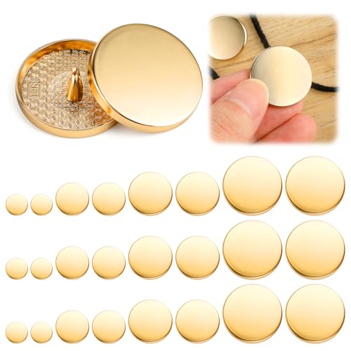 24 Stuks Metal Flat Gold Buttons - 10mm 15mm 20mm 25mm Jeans Buttons - Ronde Gevormde Knoppen voor Overhemd, Suit, Pants en Jassen