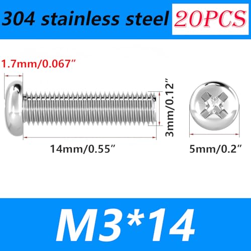 20 st. Kruis Slot Ronde Hoofd Schroeven, M3*14mm