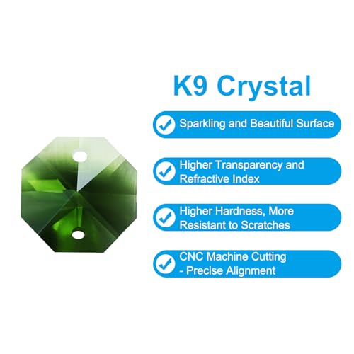 K9 Kristal Octagonale Kralen 2 Hole Hangers, 30st 14mm Kroonluchter Prisma's Onderdelen Ornamenten Hangen Kralen voor DIY Kunst Ambachten Decoratie, Groen 3