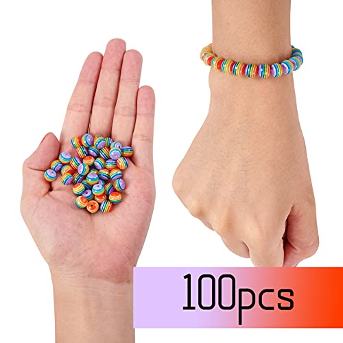 100 st. Regenboog gestreepte kralen 8mm kleurrijke ronde hars spacer kralen Chunky Rainbow Losse Charms Kralen voor armband oorbellen sieraden maken 4