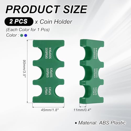 2 st. Japanse munt houder, Draagbare JPY Coin Organisator Dispenser Harde Munthouder 6 Compartiments Geweldig voor Home Office Collection Green Blue