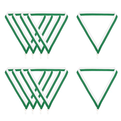 Award Neck Ribbons met Click Clips, 10 stuks Polyester Striped Medal Lanyards Ribbon voor Competitie, Sportbijeenkomsten, Sportfeest, Groen Wit