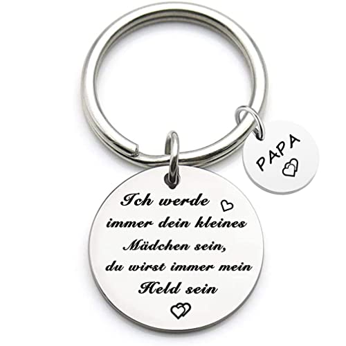 Papa geschenk "Ich werde immer dein little girl," je zal altijd mijn held sleutelhanger Beste papa Ooit sieraden Vaderdag cadeau verjaardag cadeau van dochter aan vader, zilver, M, zilver