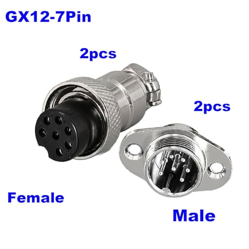 2st GX12 7 Pin Aviation Plug, Ronde Metal Aviation Plug, M12 Diamond Flange GX12 Man Female Connector 7 Pin Panel Mount Cable Connector 3