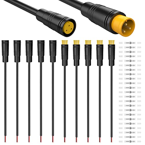 5 Paren Verlengkabel, E-Bike aansluiting, Julet, 3-Pin, waterdicht, 20 cm Jack en Plug, voor E-Bike licht, Erem met 20 stuks Heat Shrink Tubing