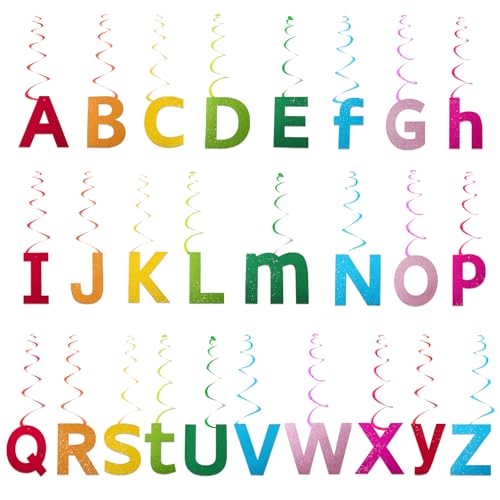 School eerste dag decoratie voor meisjes en jongens, 26 stukken, Spiral Garlands met alfabet A-Z brieven Garlands voor plafond Hangers, eerste school decoratie voor klaslokaal en