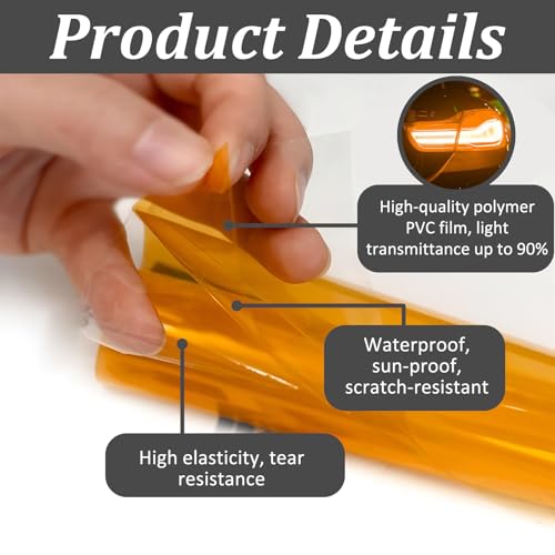 120 x 30 cm koplampfilm, getinte film, auto, oranje autofilm, zelfklevende koplampen, achterlichten, vinylfolie, transparante lampfilm, zelfklevend voor automistverlichting, achterlichten 3