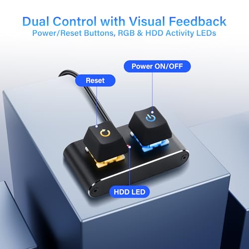 Interne PC/ATX aan/uit schakelaar met RGB LED & HDD activiteitslicht - 2M/6.5FT Bureaubladschakelaar splitter ON OFF Reset voedingskabel voor moederbord aan/uit/reset knop 4