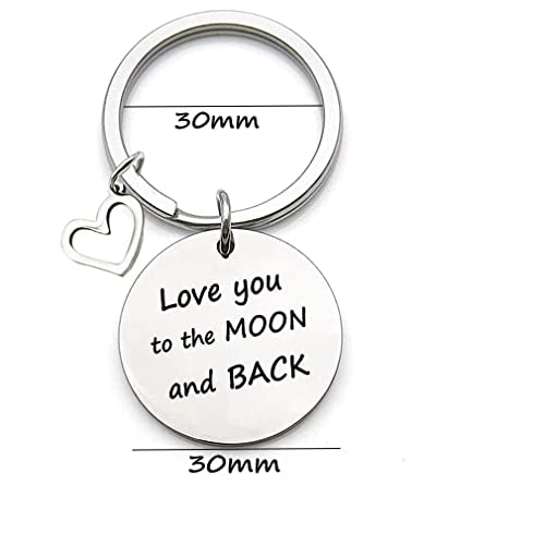 Love You to the Moon and Back Keychain Inspirational Lovers Paar Man Vrouw Moeder Sleutelhanger Geschenk Verjaardag Moederdag, Zilver, zilver
